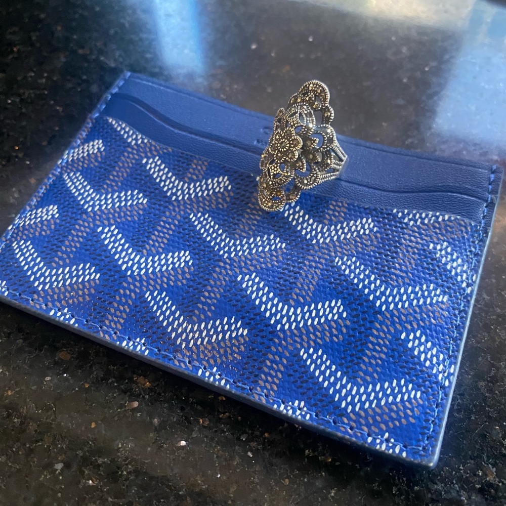 DESIGNER- INSPIRED INDIGO BLUE CARD SLIM Wallet FAUX LEATHER RETRO RARE $ FIRM